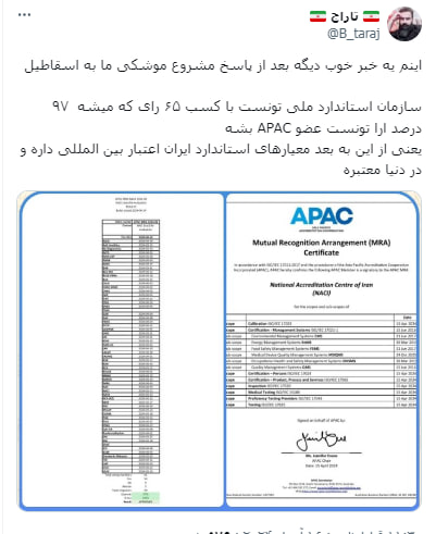 خوشحالی کاربران فضای مجازی از قرارگرفتن استاندارد ایران در تراز جهانی+عکس